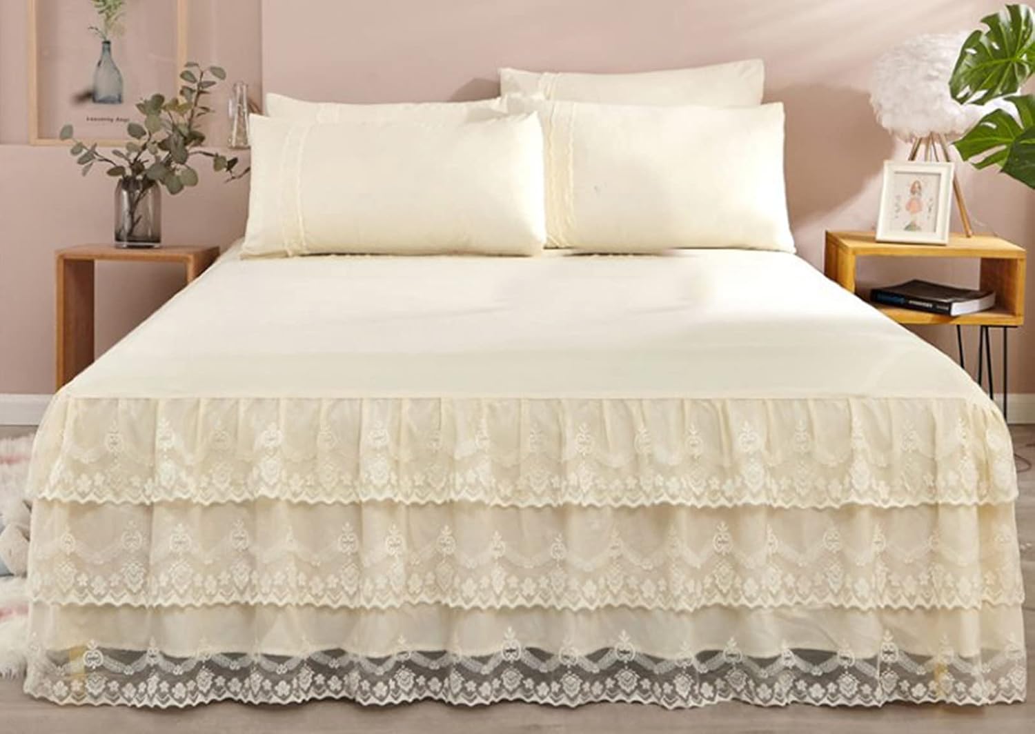 3-Layer Lace Ruffled Bed Skirt