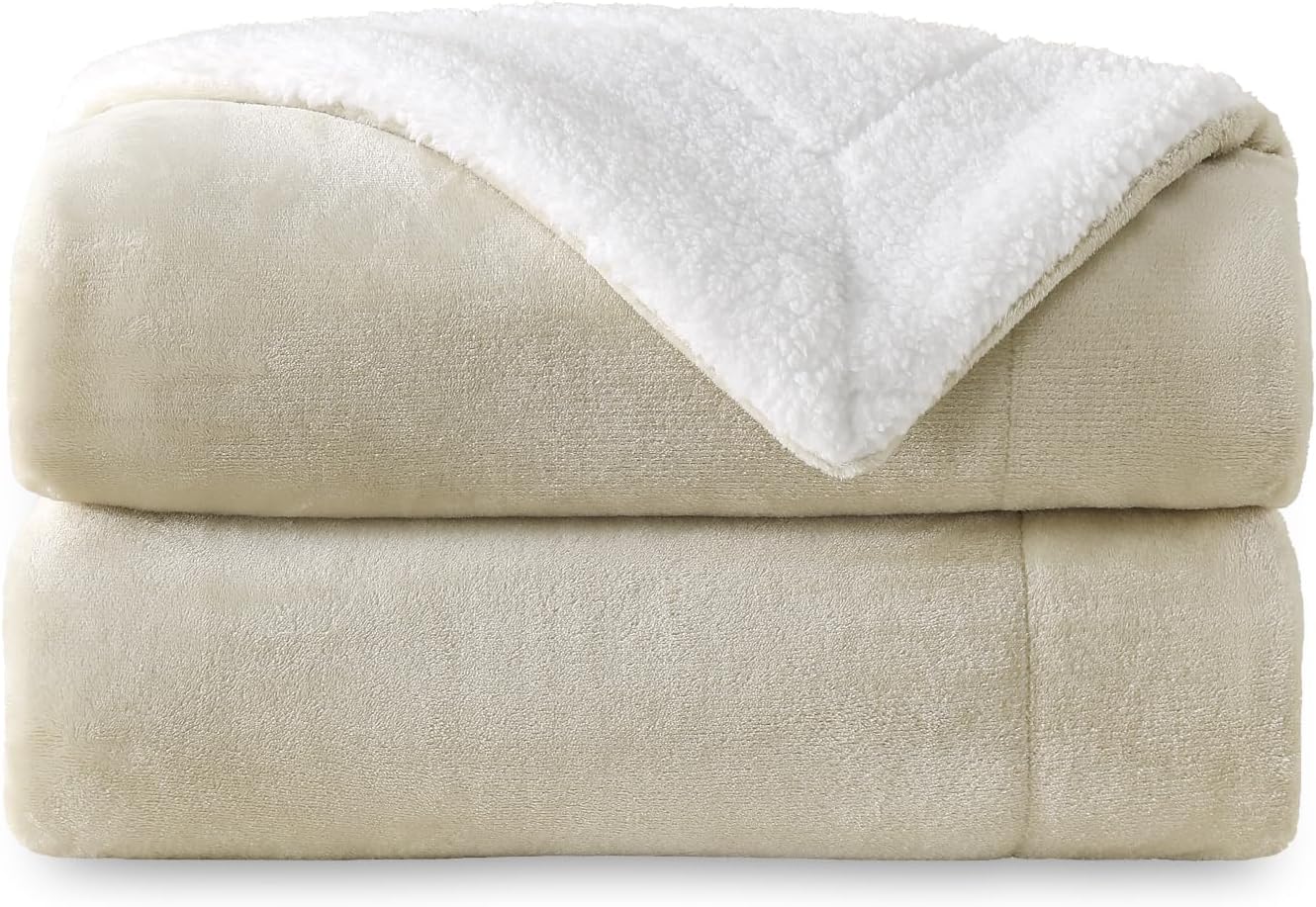 Reversible Sherpa Fleece Throw Blanket