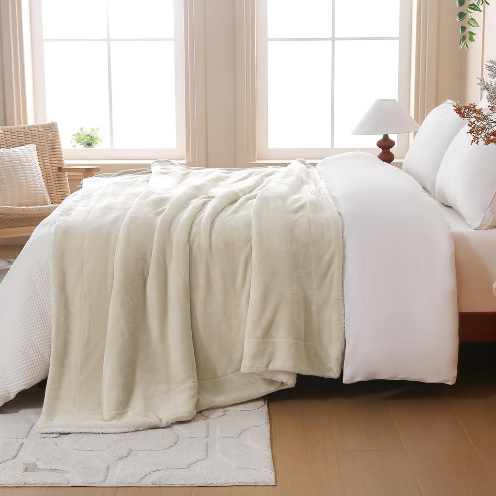 Reversible Sherpa Fleece Throw Blanket