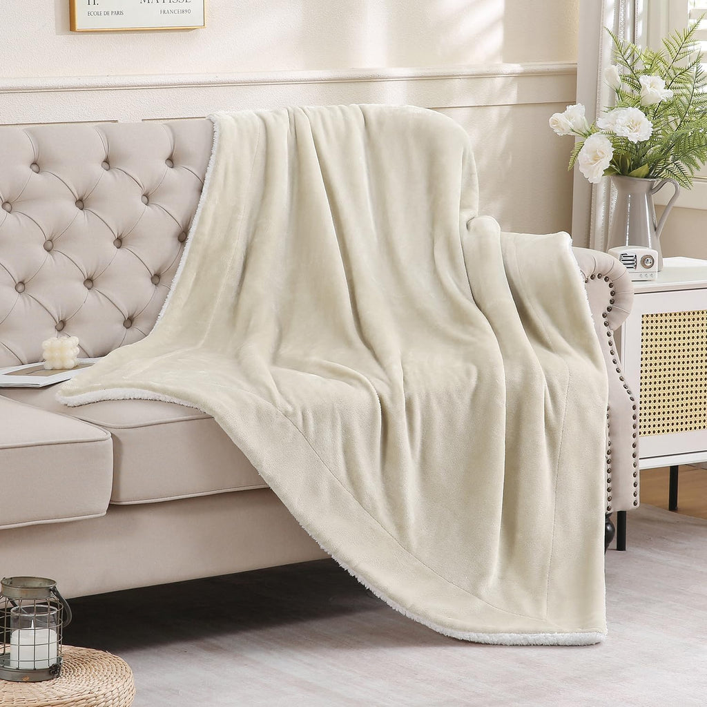 Reversible Sherpa Fleece Throw Blanket