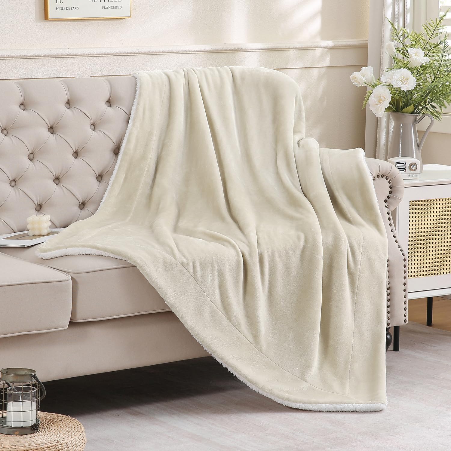 Reversible Sherpa Fleece Throw Blanket