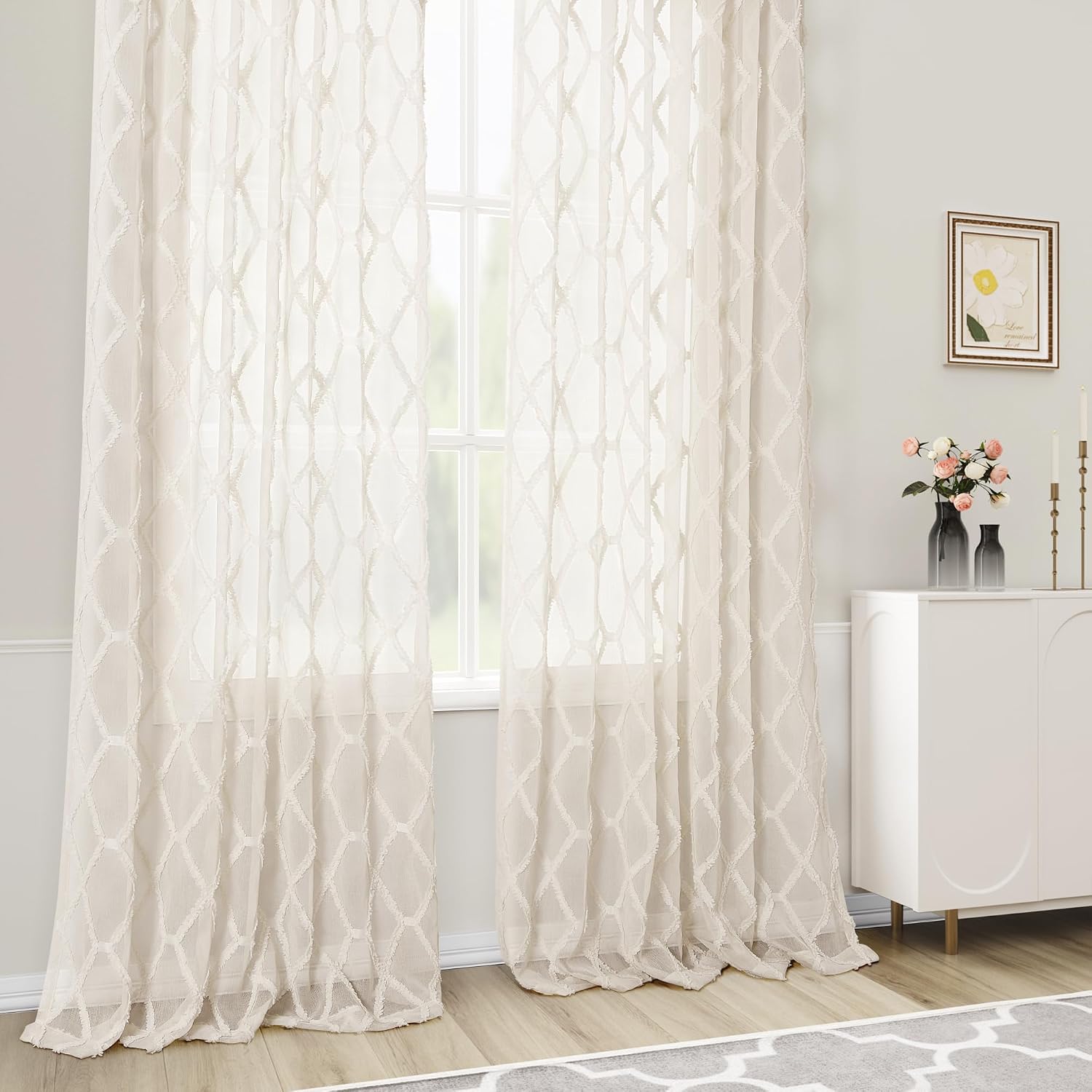 Embroidered Tuft Semi Sheer Curtains