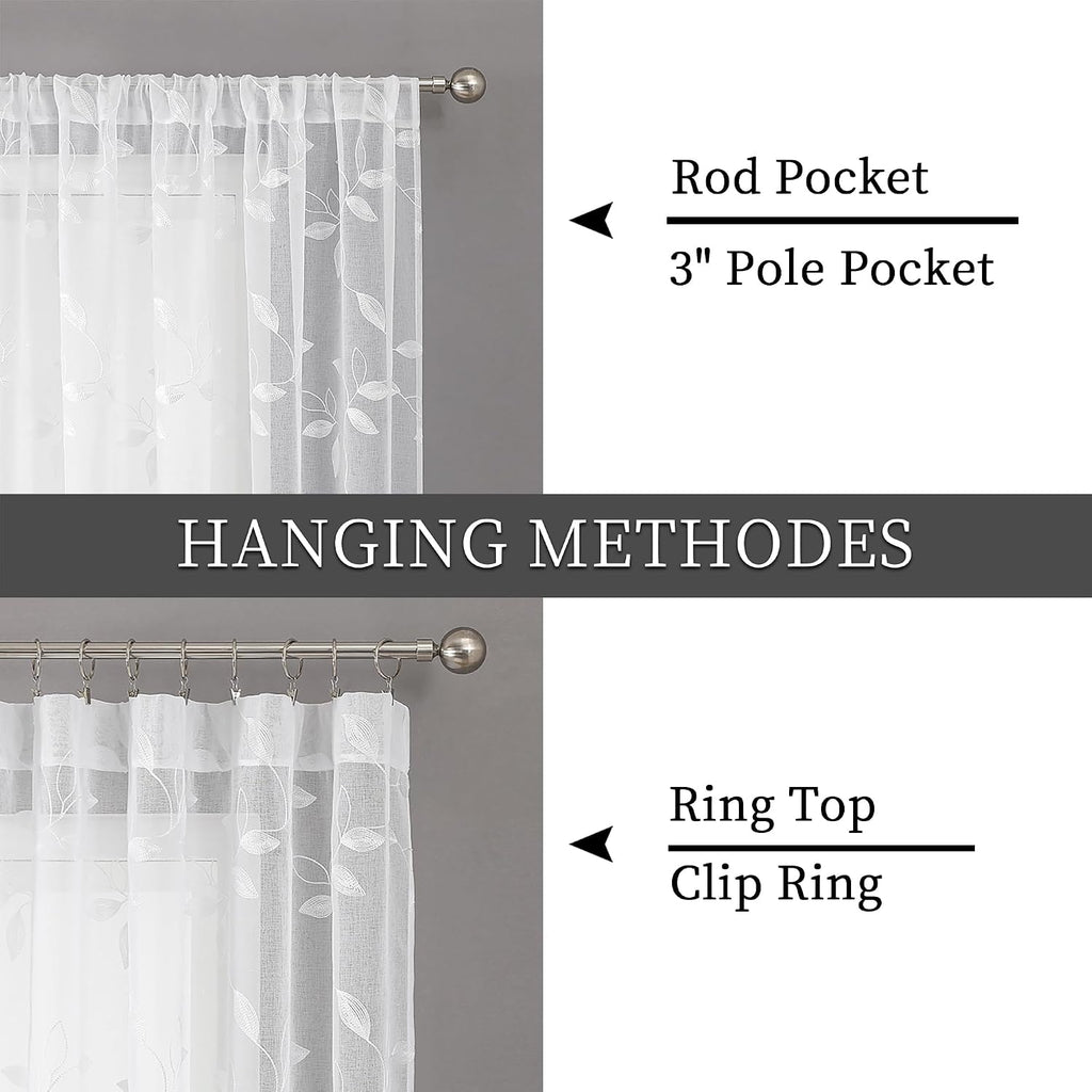 Leaf Embroidered Sheer Curtains