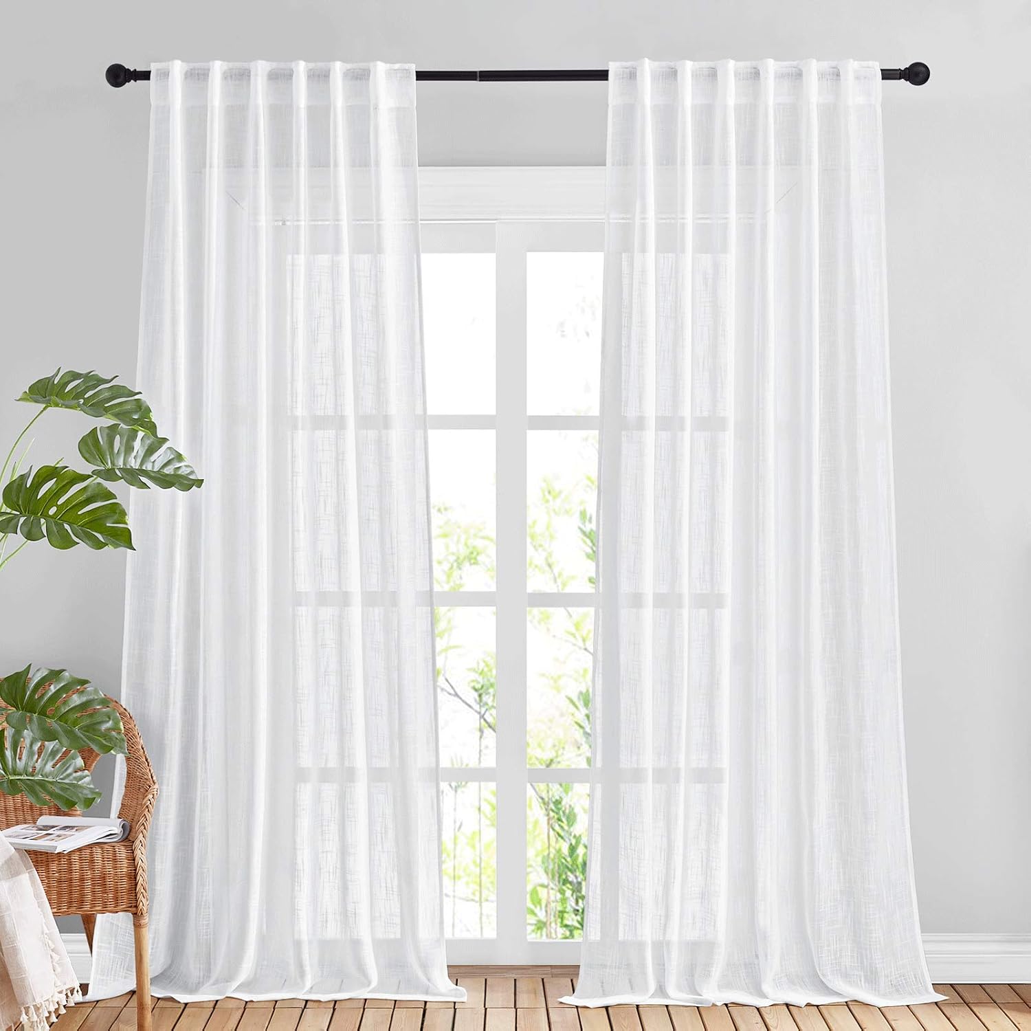 White Linen Semi Sheer Curtains