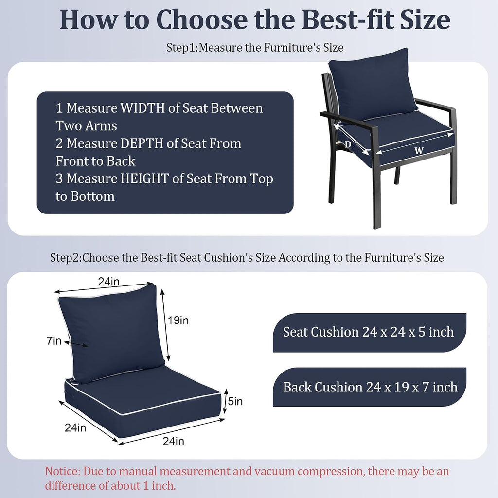 Waterproof Deep Seat Patio Cushions Set of 2