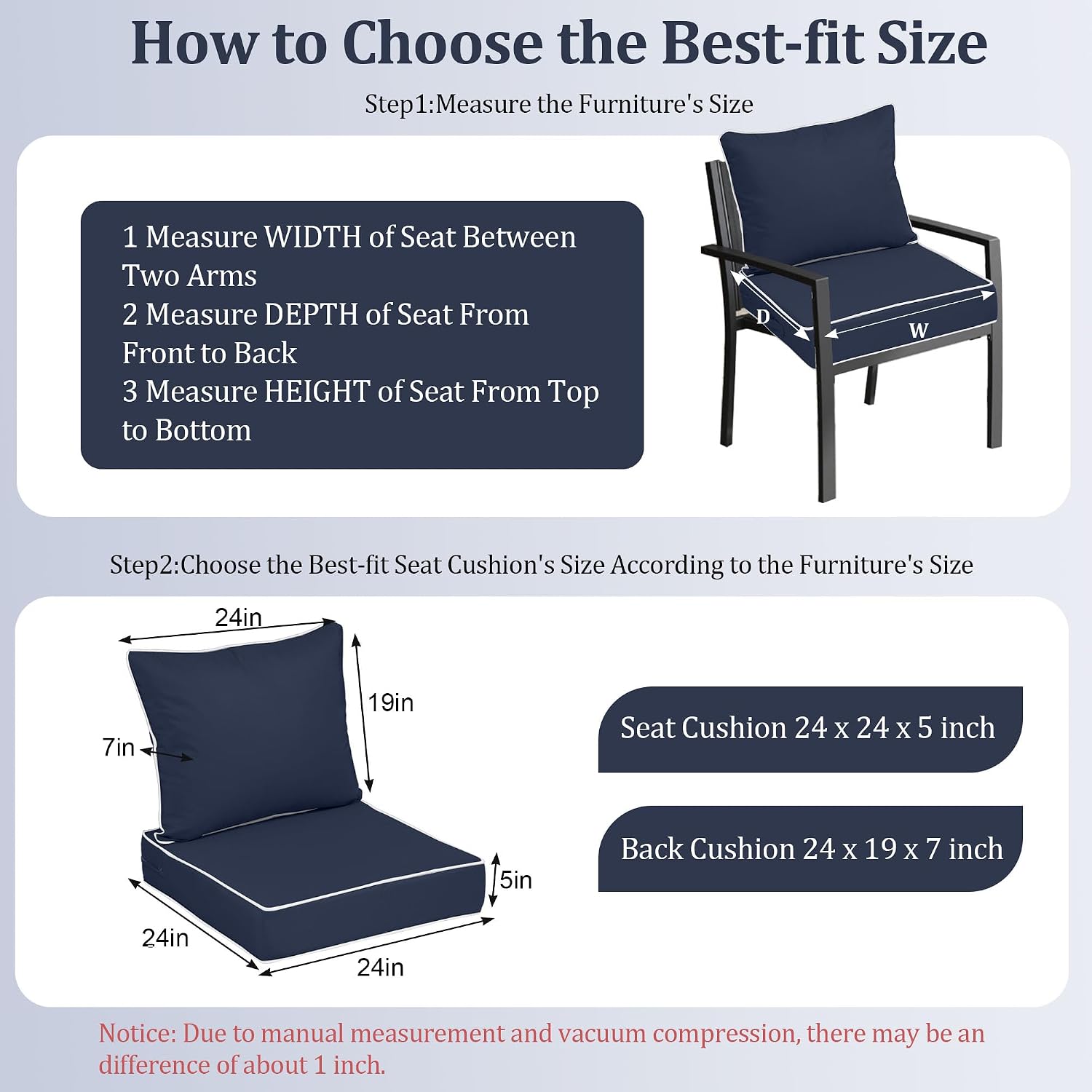 Waterproof Deep Seat Patio Cushions Set of 2