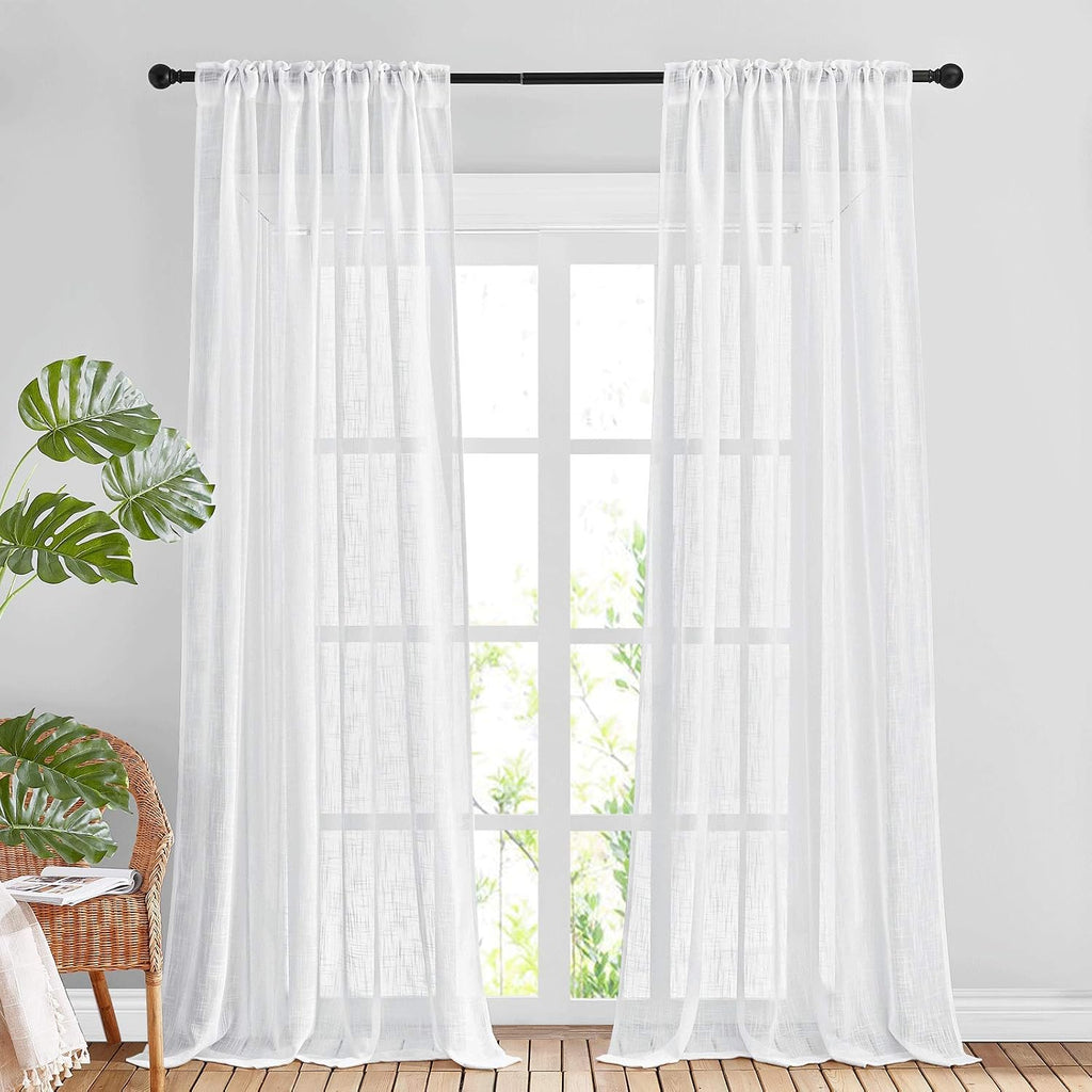 White Linen Semi Sheer Curtains