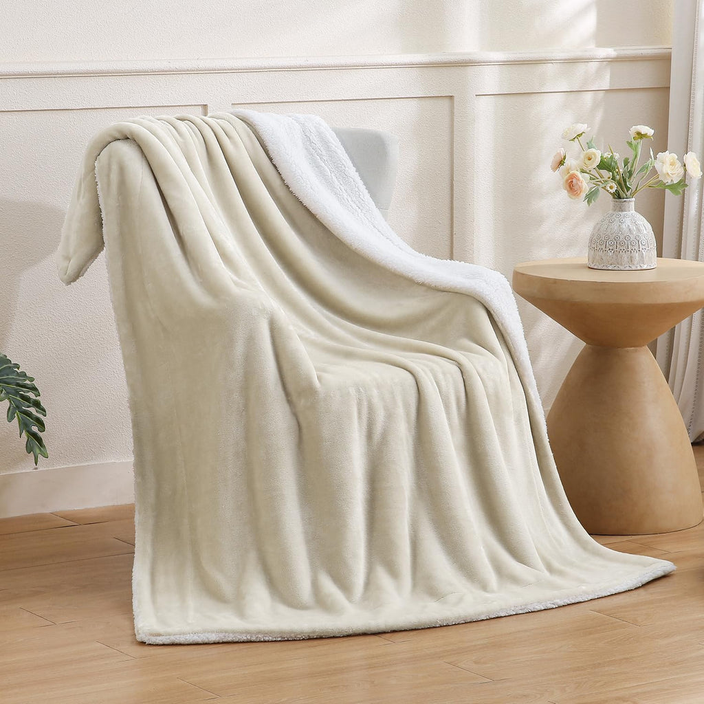 Reversible Sherpa Fleece Throw Blanket