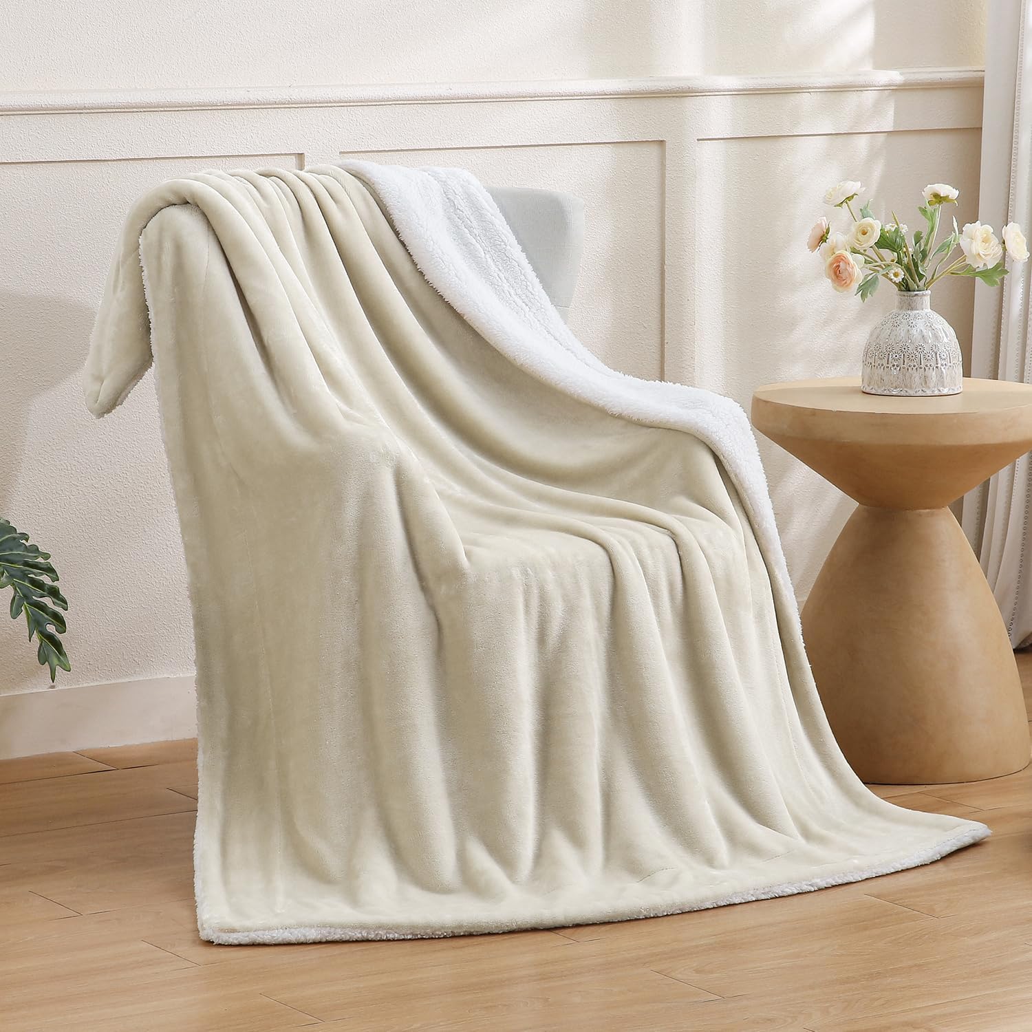 Reversible Sherpa Fleece Throw Blanket