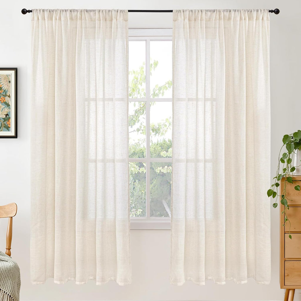 Beige Linen Semi Sheer Curtains