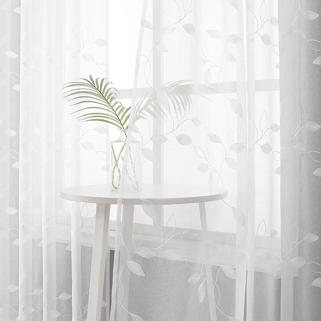 Leaf Embroidered Sheer Curtains