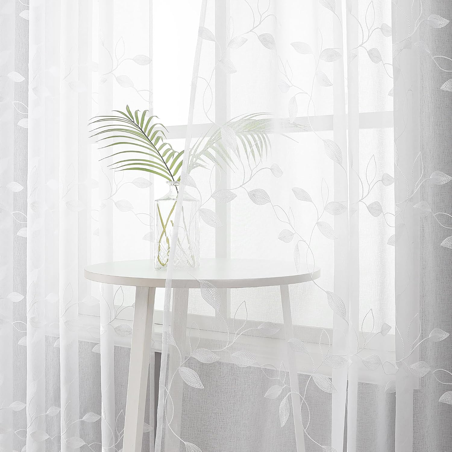 Leaf Embroidered Sheer Curtains