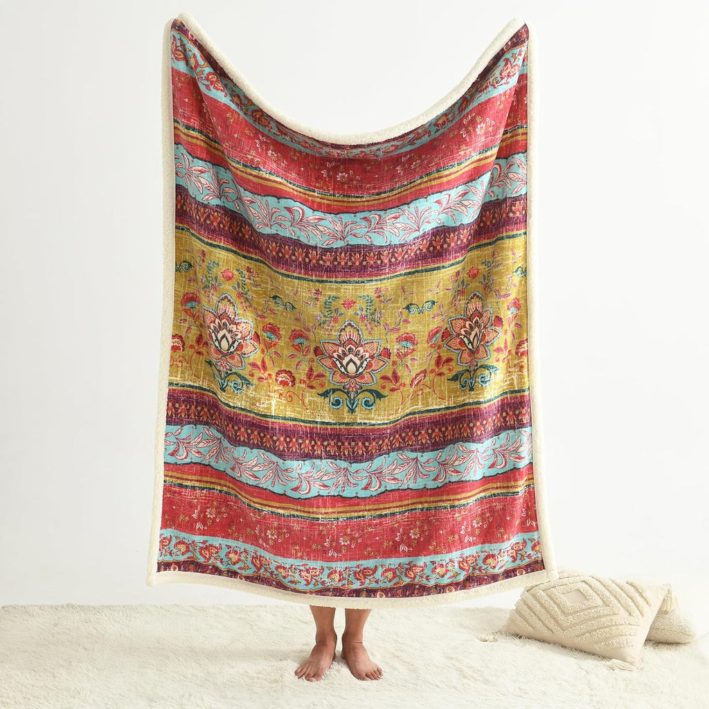 Boho Sherpa Fleece Throw Blanket