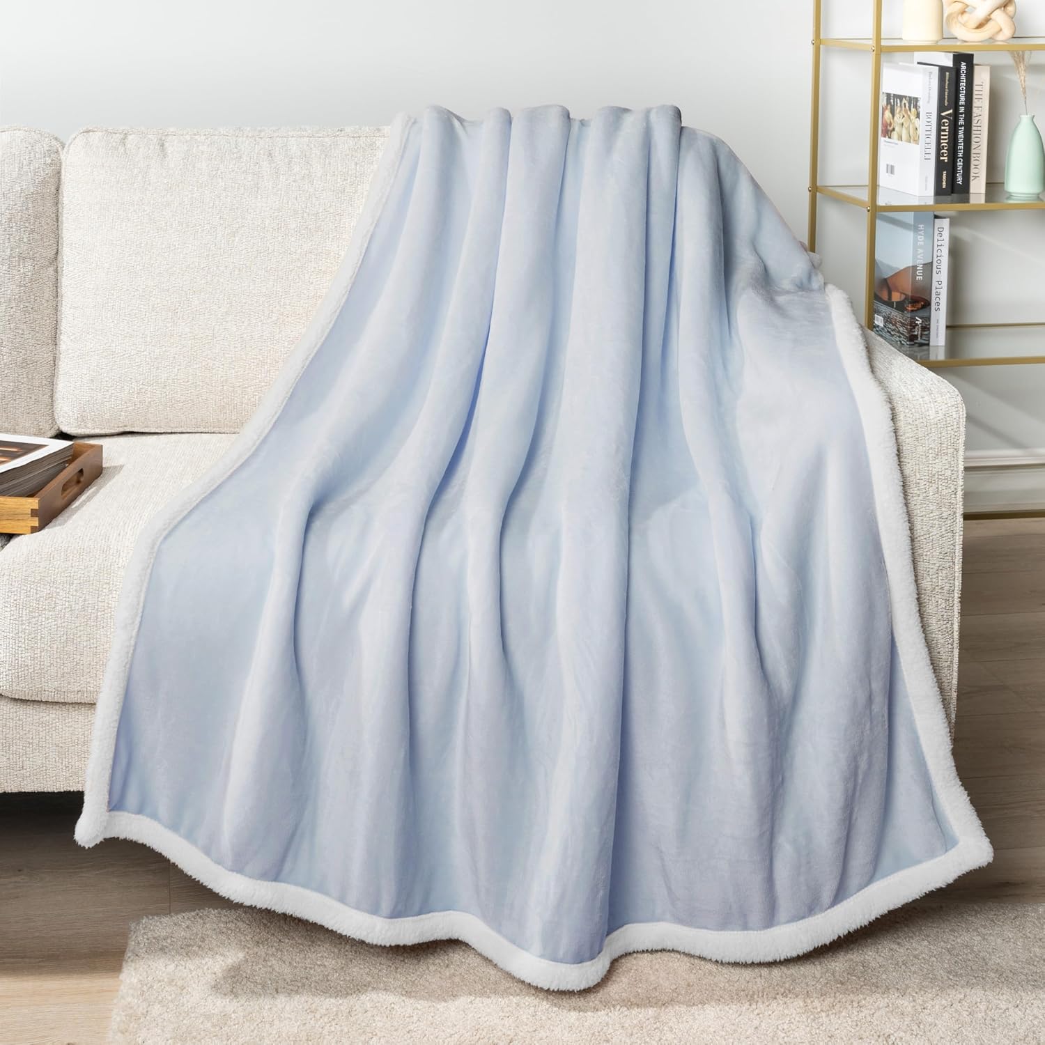 Reversible Sherpa Fleece Throw Blanket