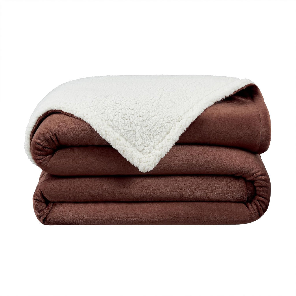 Reversible Sherpa Fleece Throw Blanket