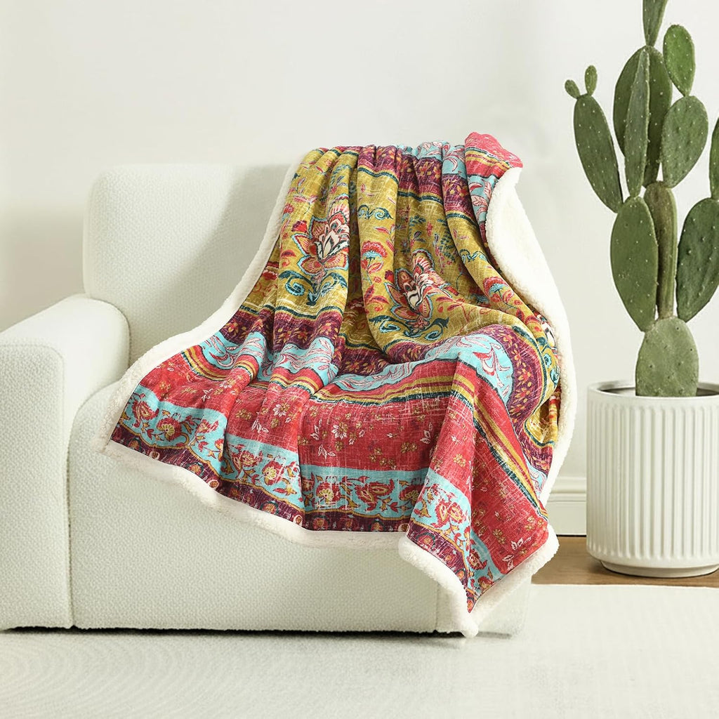 Boho Sherpa Fleece Throw Blanket