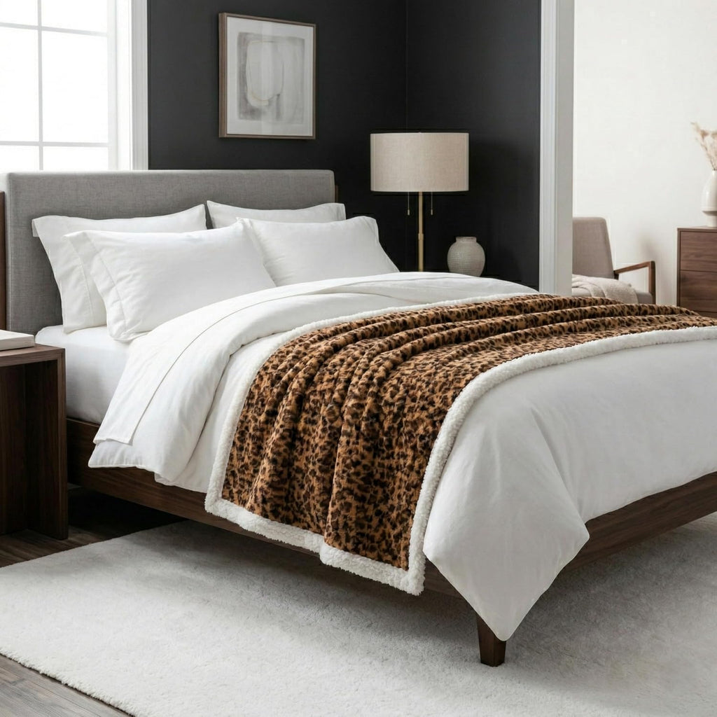Lavish Home Leopard Reversible Sherpa Throw Blanket