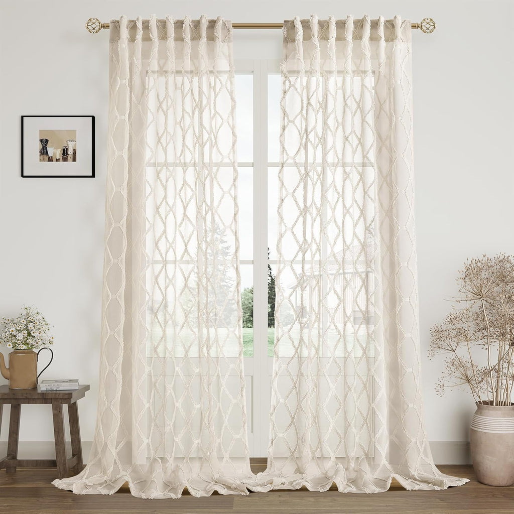 Embroidered Tuft Semi Sheer Curtains