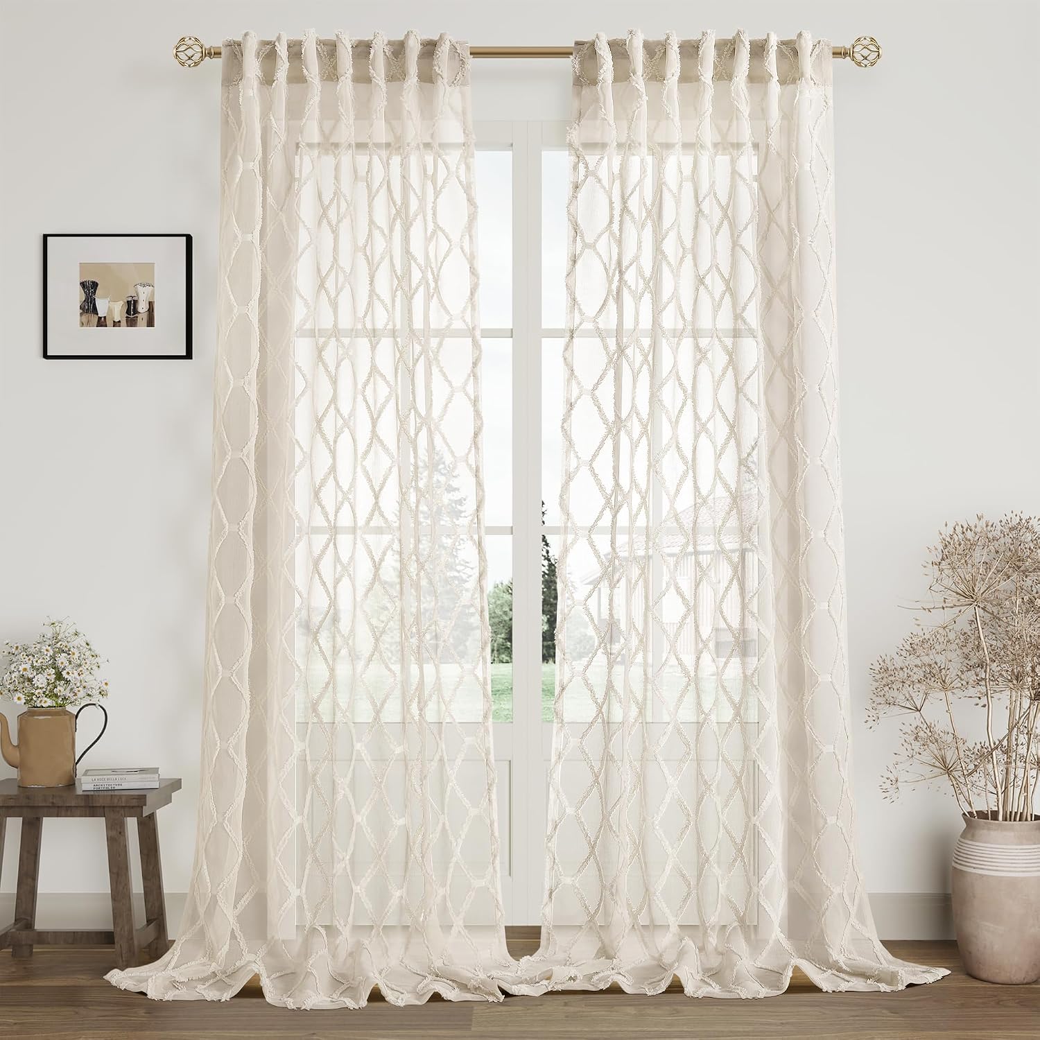 Embroidered Tuft Semi Sheer Curtains