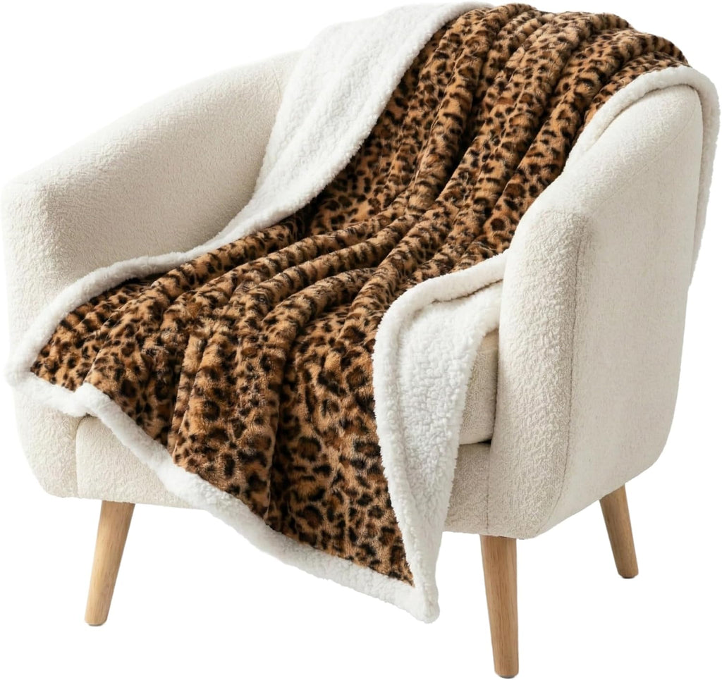 Lavish Home Leopard Reversible Sherpa Throw Blanket