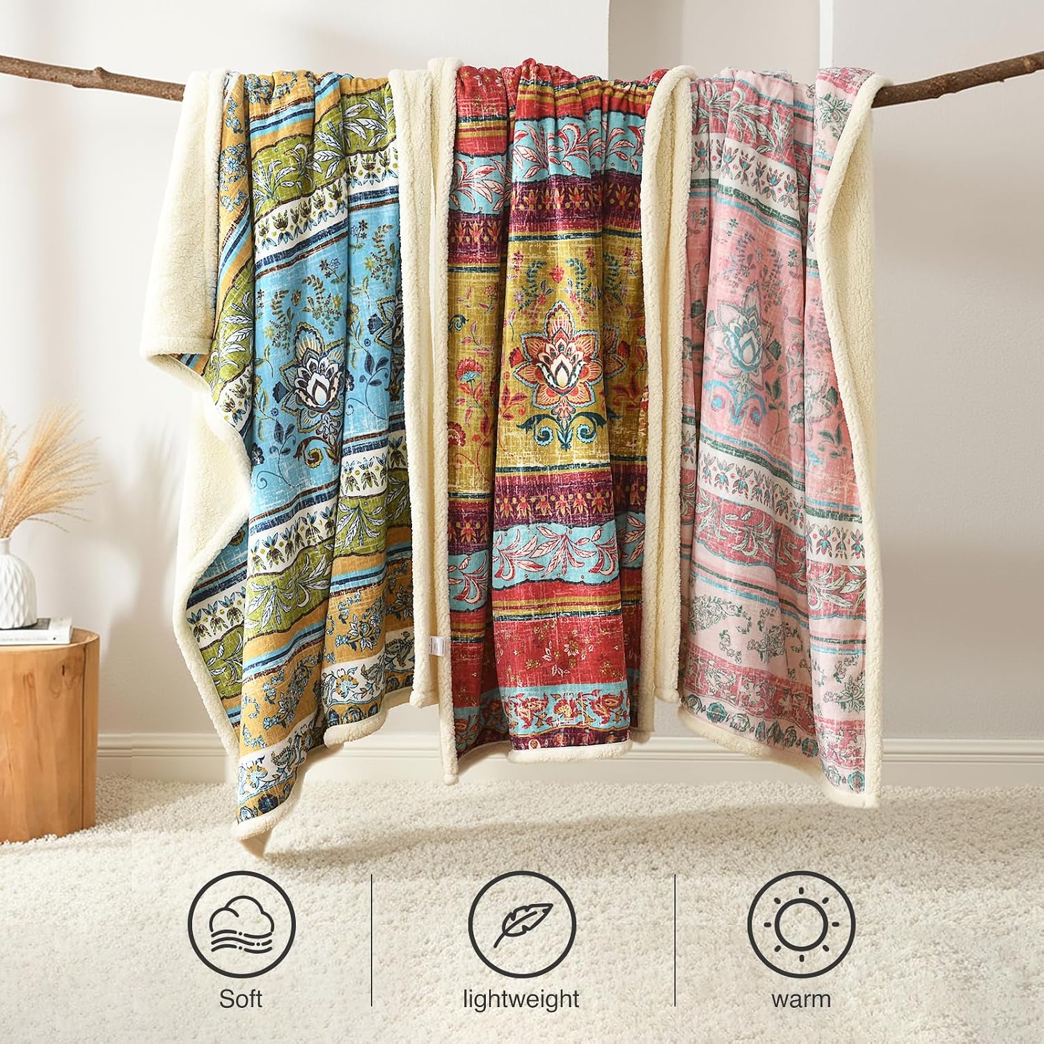 Boho Sherpa Fleece Throw Blanket