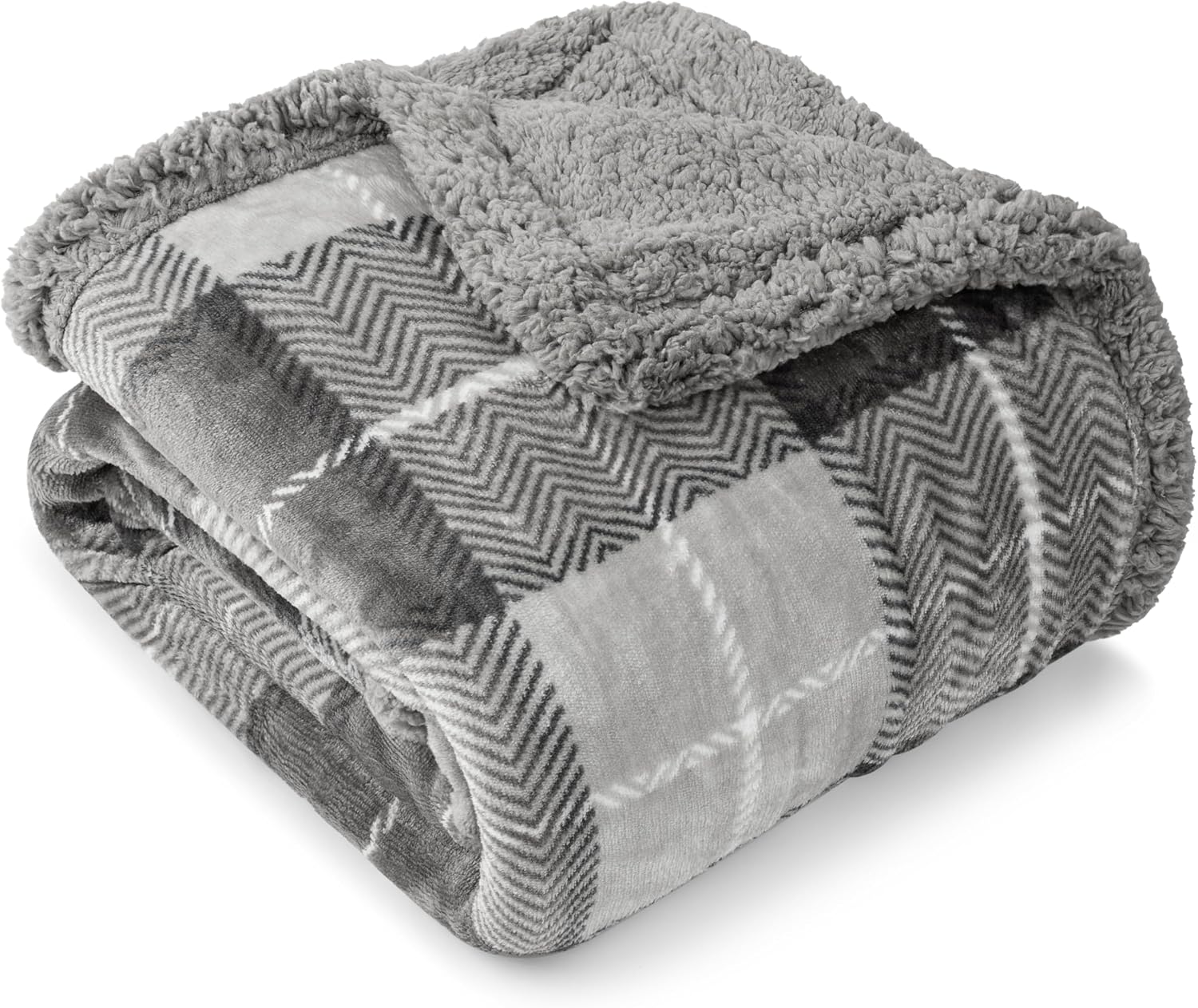 Plaid Sherpa Fleece Throw Blanket