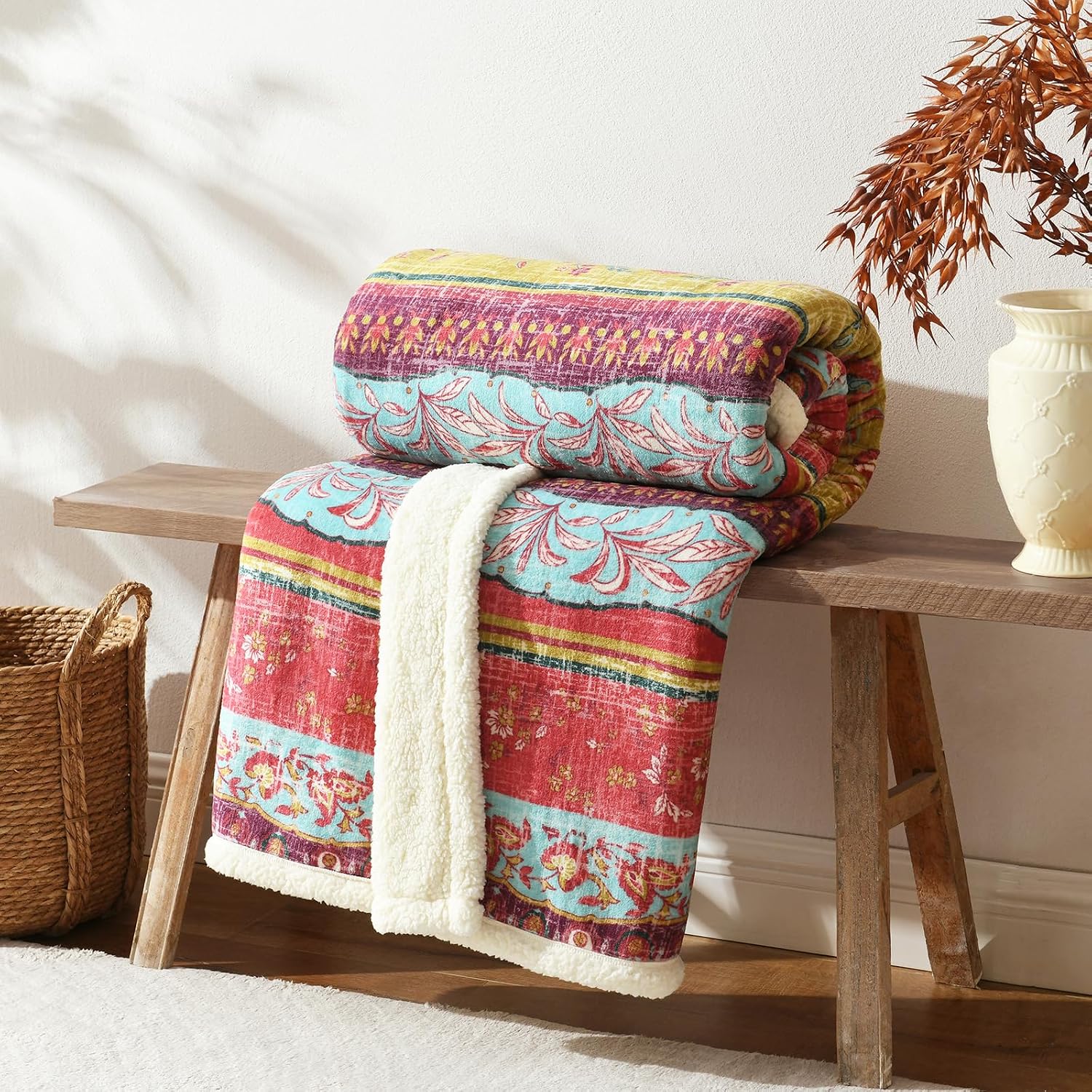 Boho Sherpa Fleece Throw Blanket