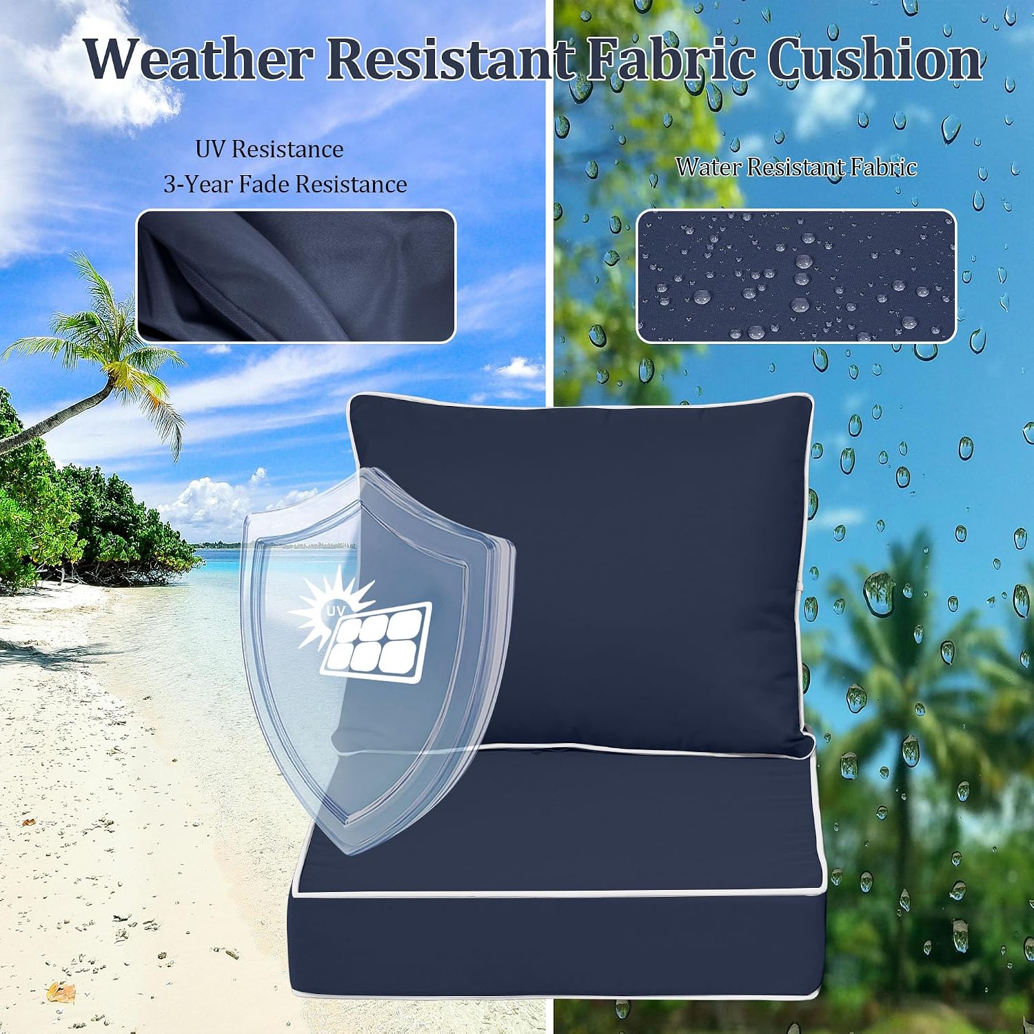 Waterproof Deep Seat Patio Cushions Set of 2