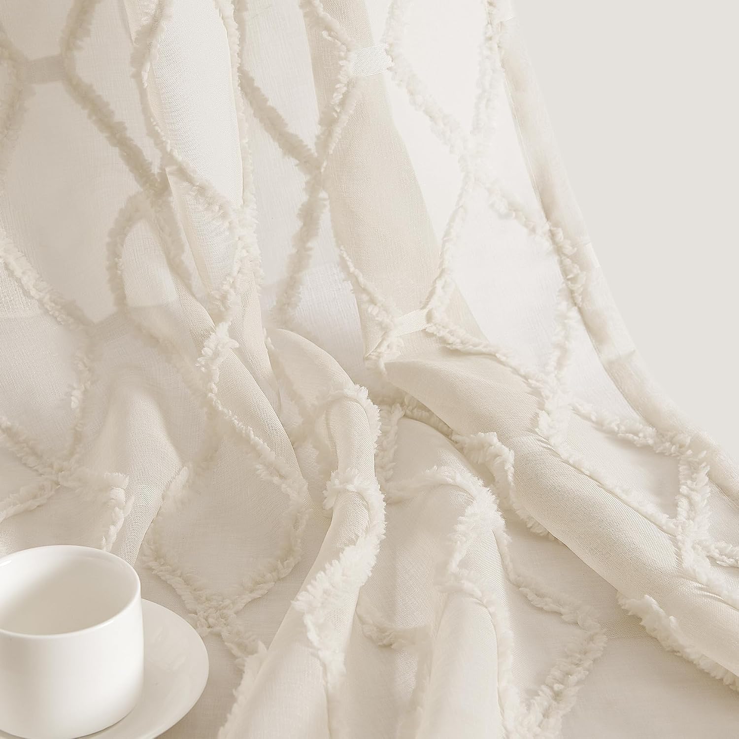 Embroidered Tuft Semi Sheer Curtains