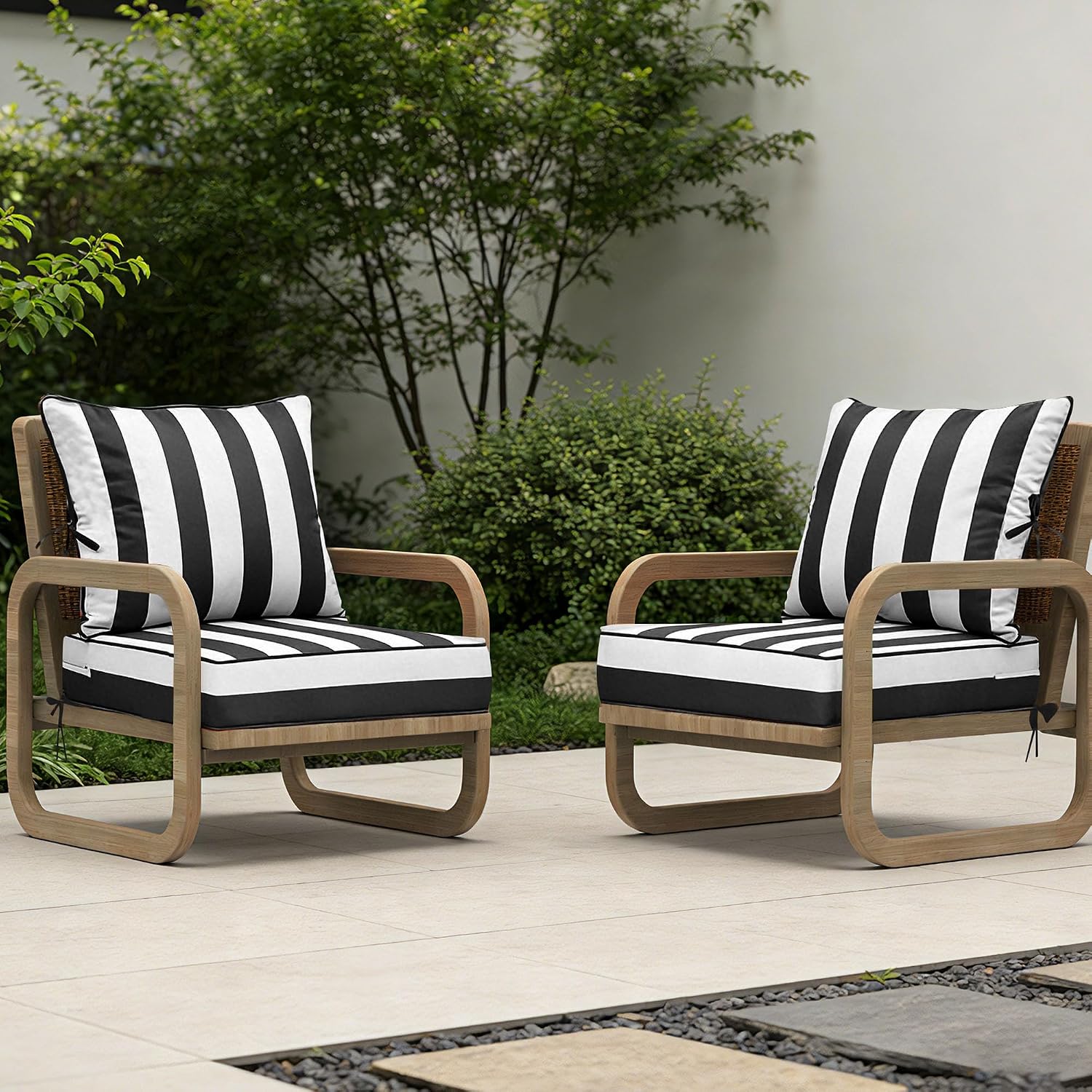 Waterproof Striped Deep Seat Cushions Set of 2