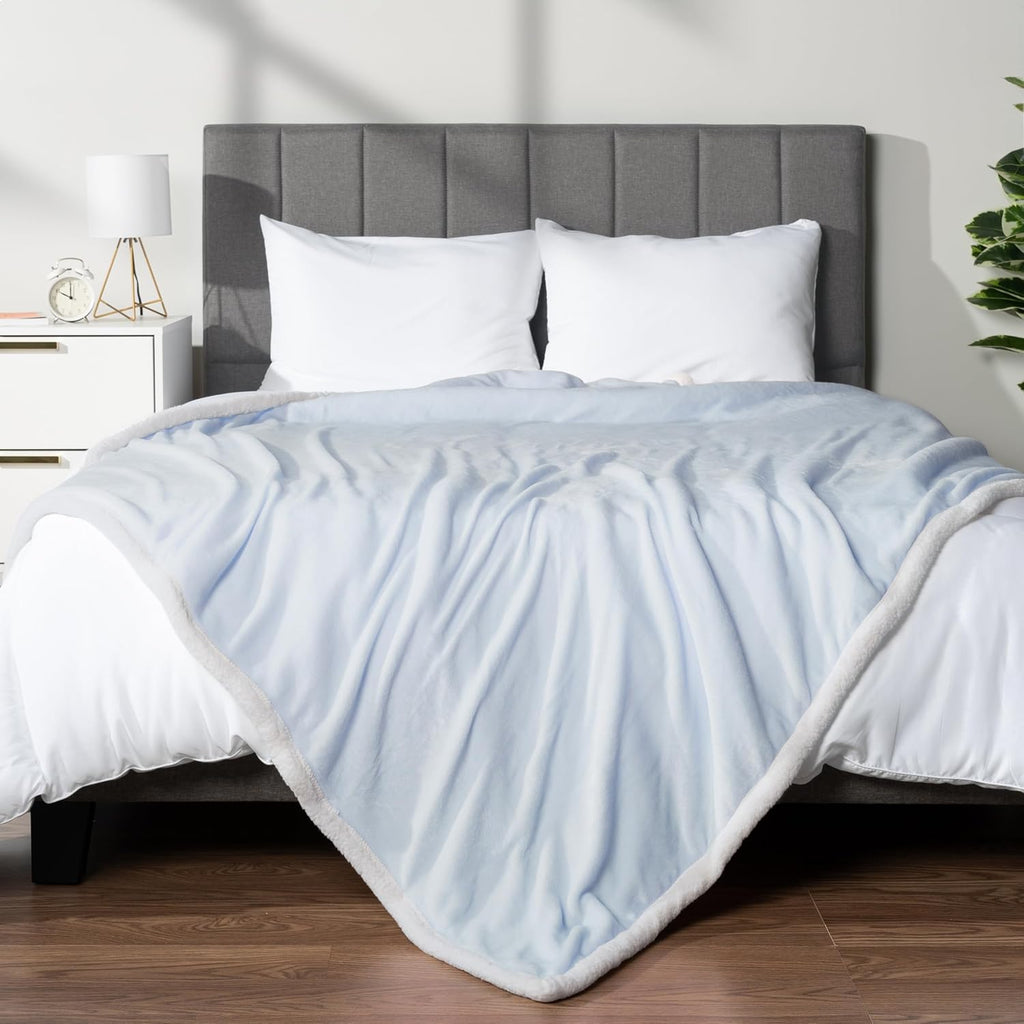 Reversible Sherpa Fleece Throw Blanket