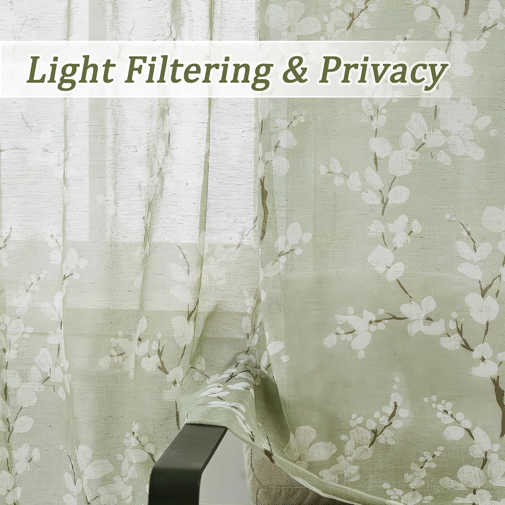 Floral Linen Sheer Curtains