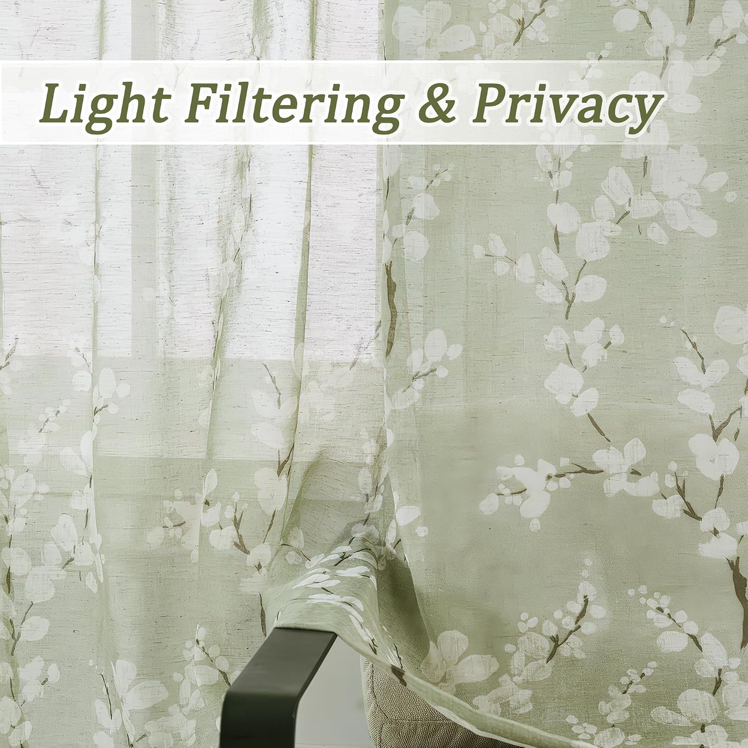 Floral Linen Sheer Curtains