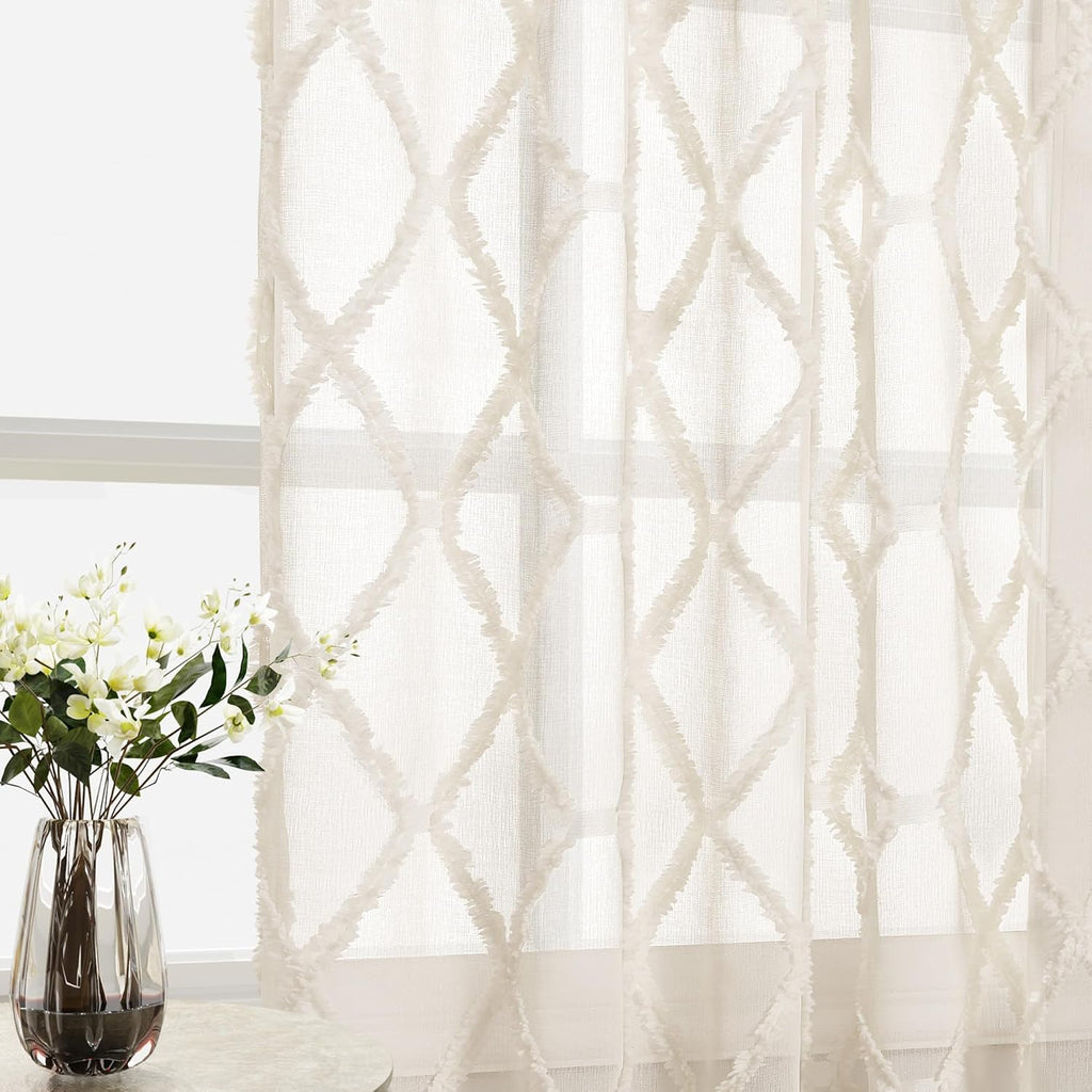 Embroidered Tuft Semi Sheer Curtains