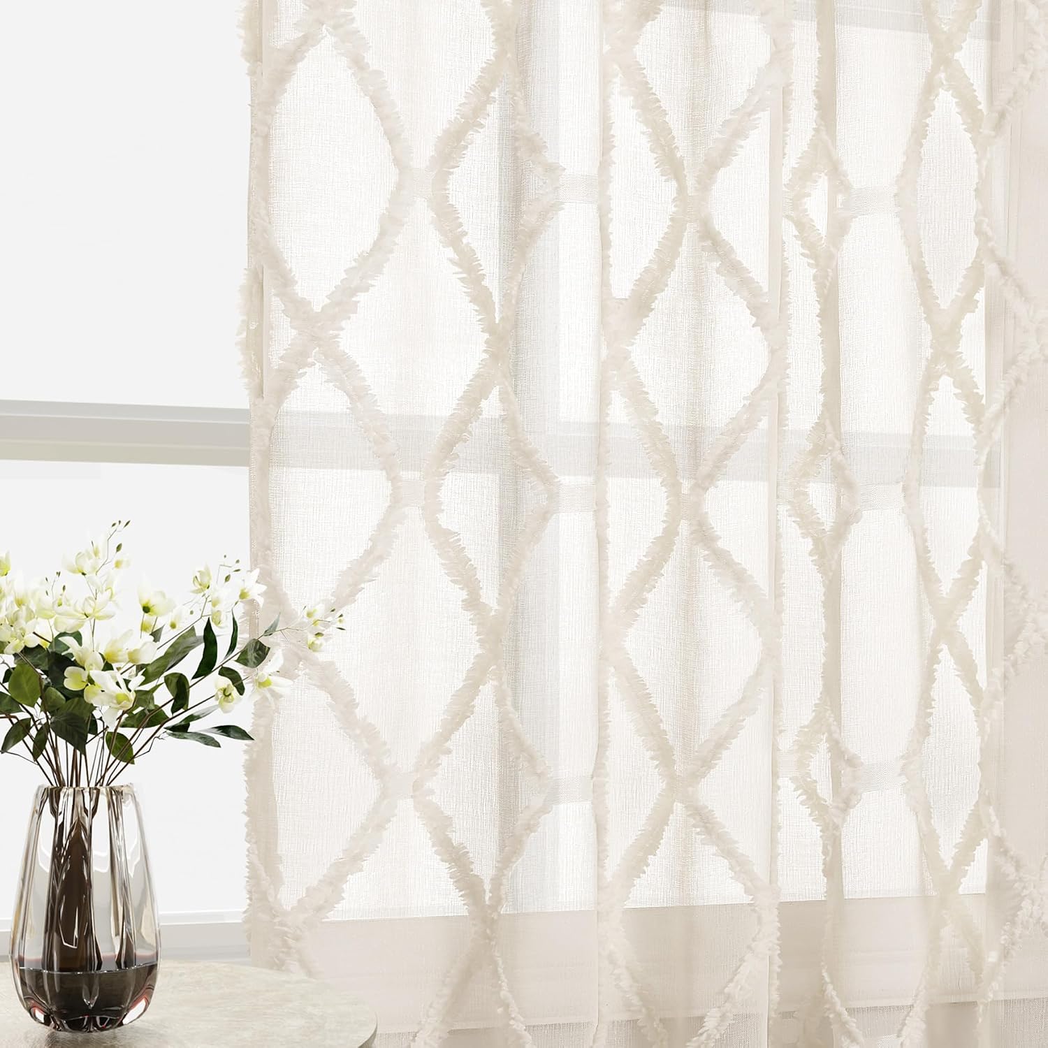 Embroidered Tuft Semi Sheer Curtains