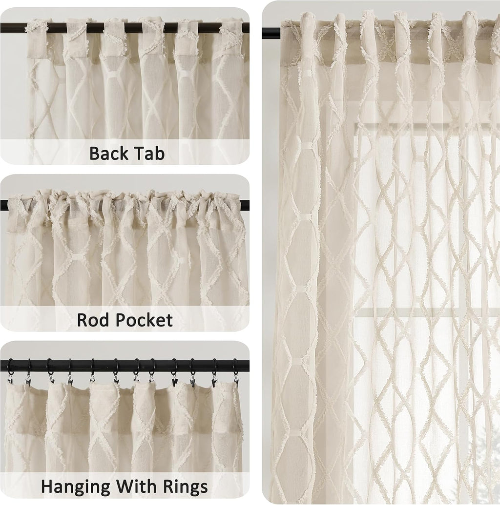 Embroidered Tuft Semi Sheer Curtains