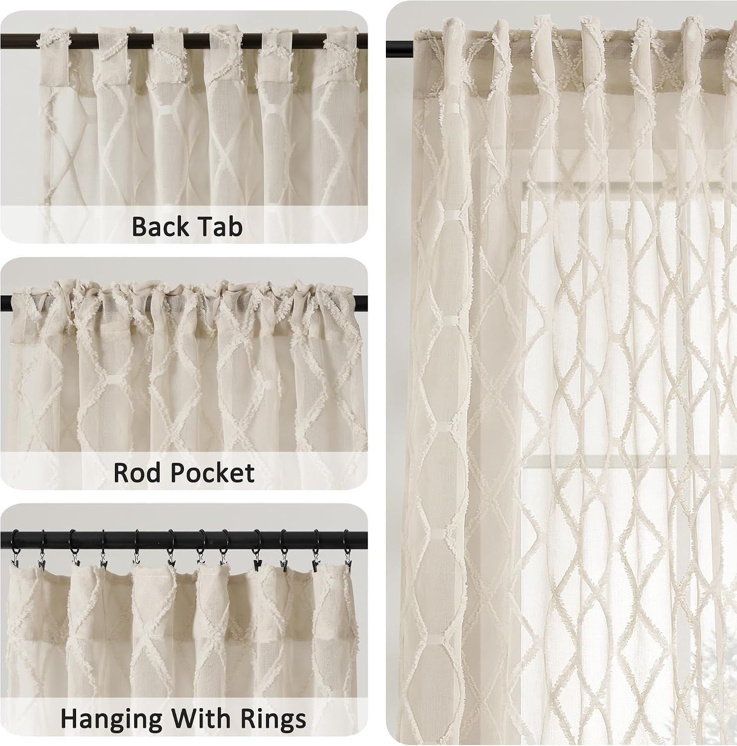 Embroidered Tuft Semi Sheer Curtains