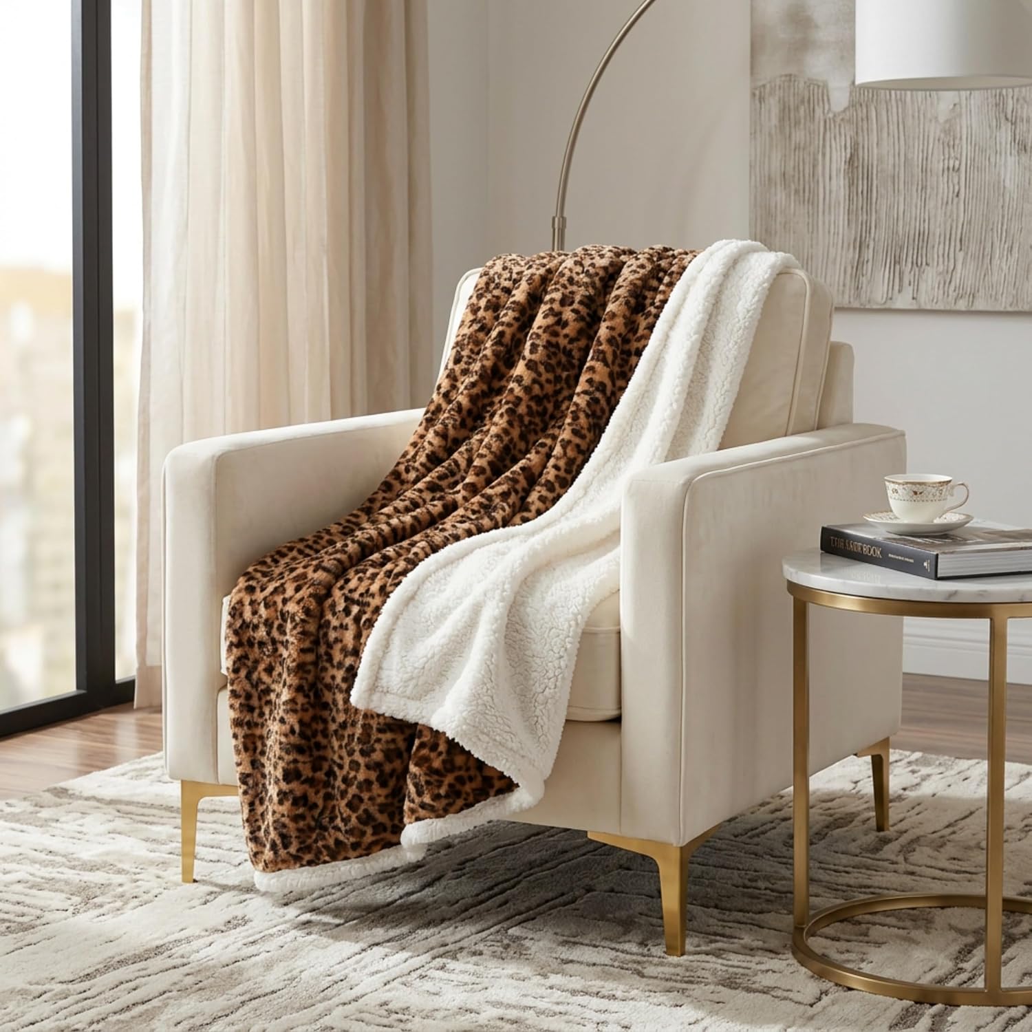 Lavish Home Leopard Reversible Sherpa Throw Blanket