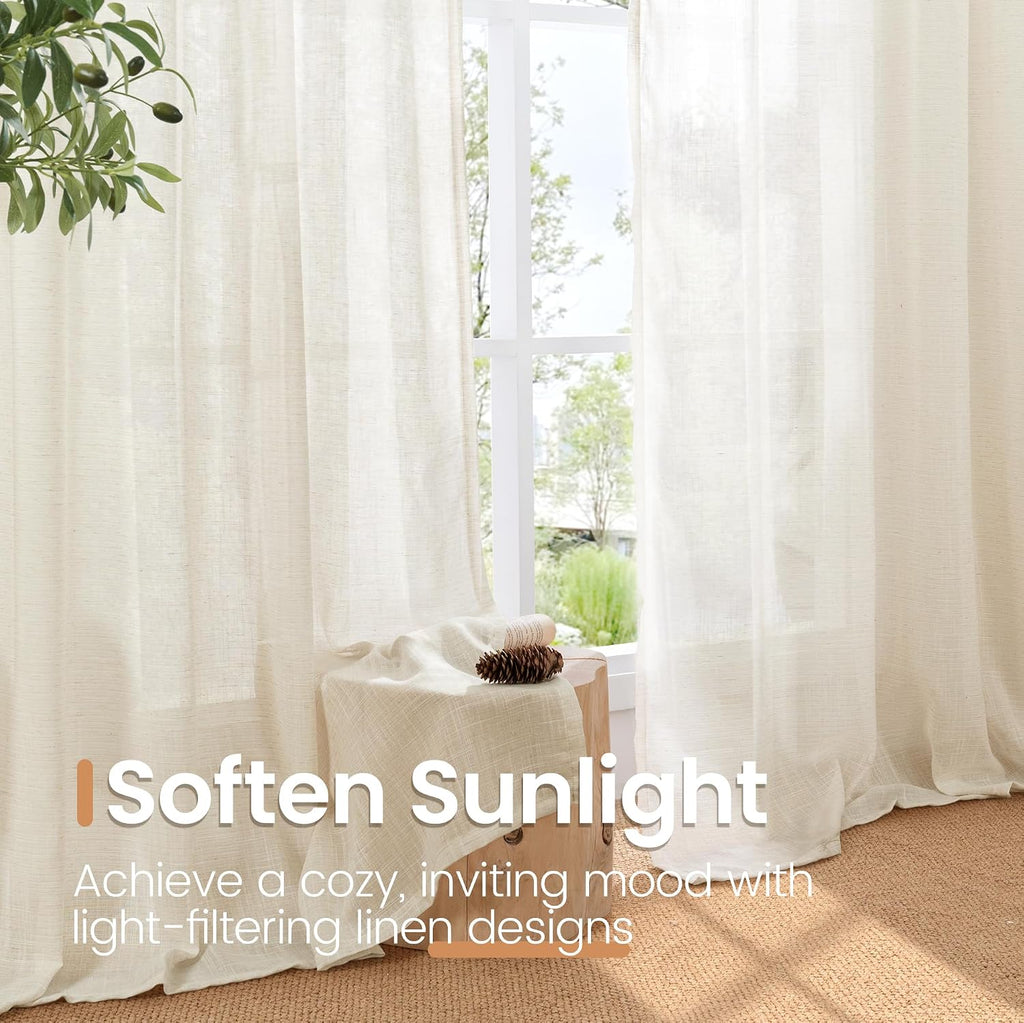 Beige Linen Semi Sheer Curtains