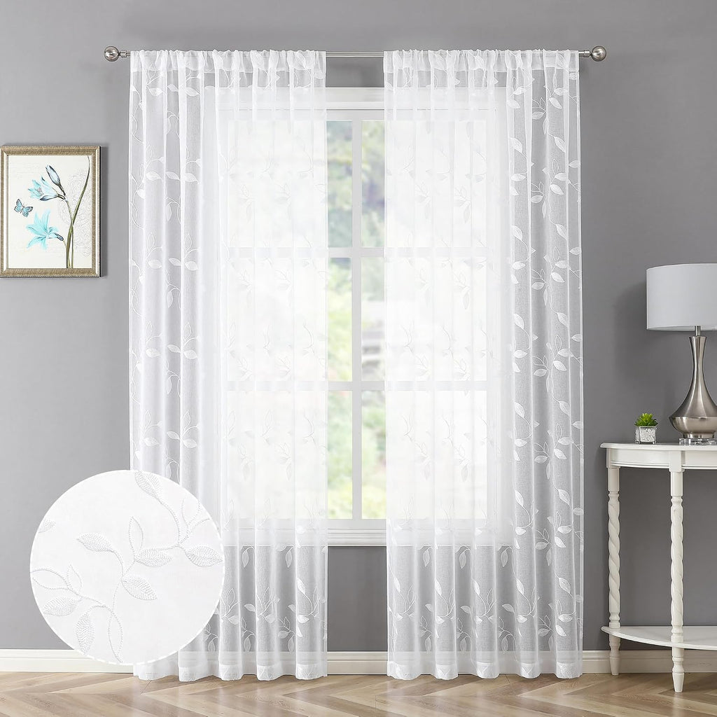 Leaf Embroidered Sheer Curtains