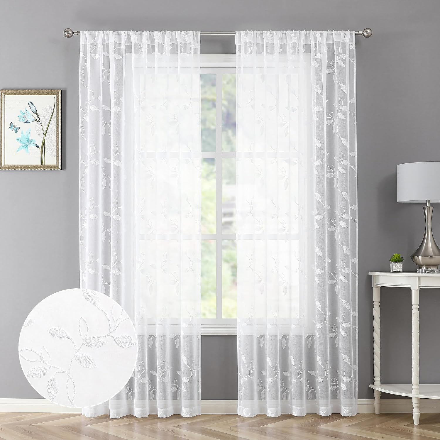 Leaf Embroidered Sheer Curtains