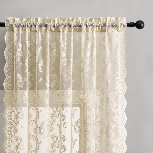 Beige Floral Lace Sheer Window Curtains
