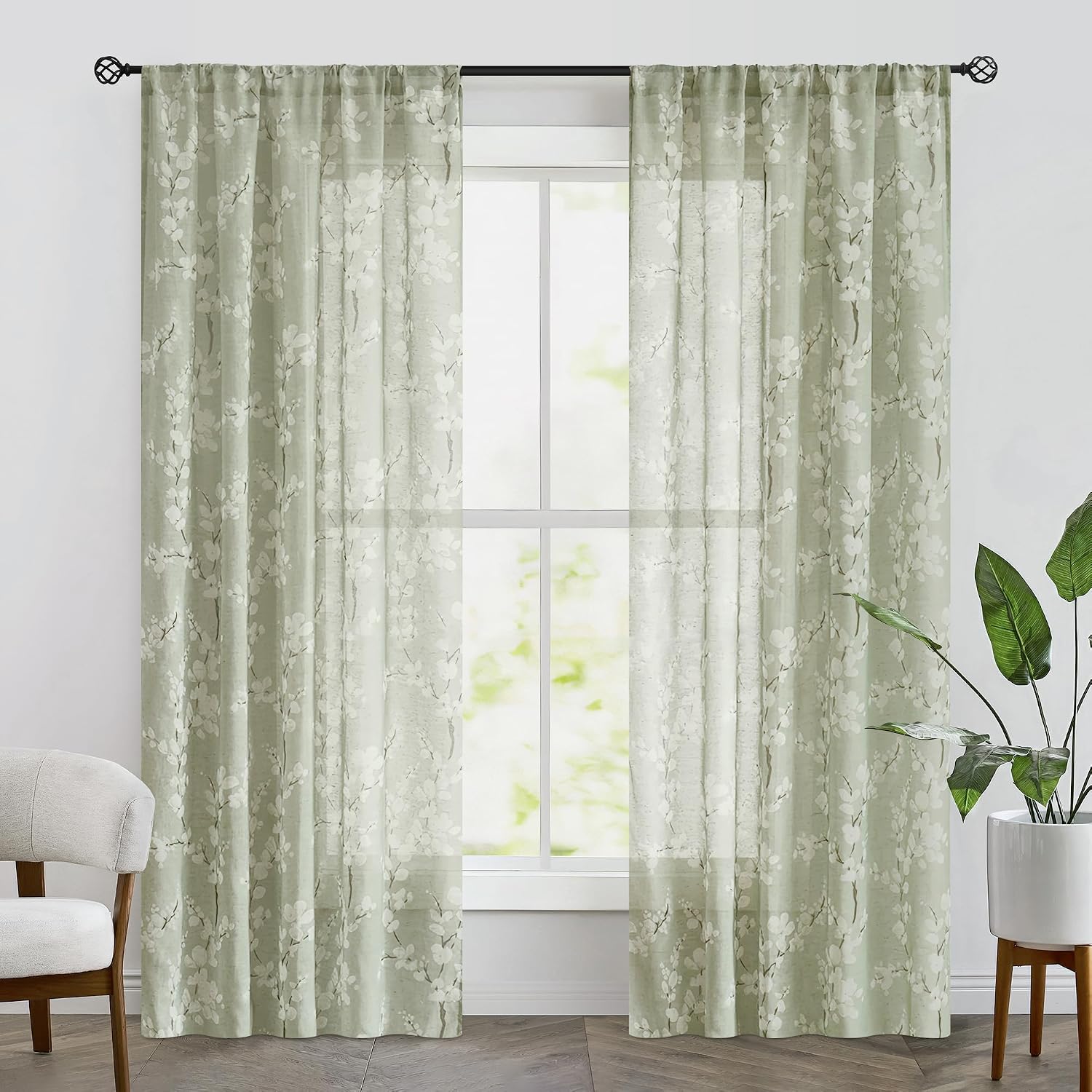 Floral Linen Sheer Curtains