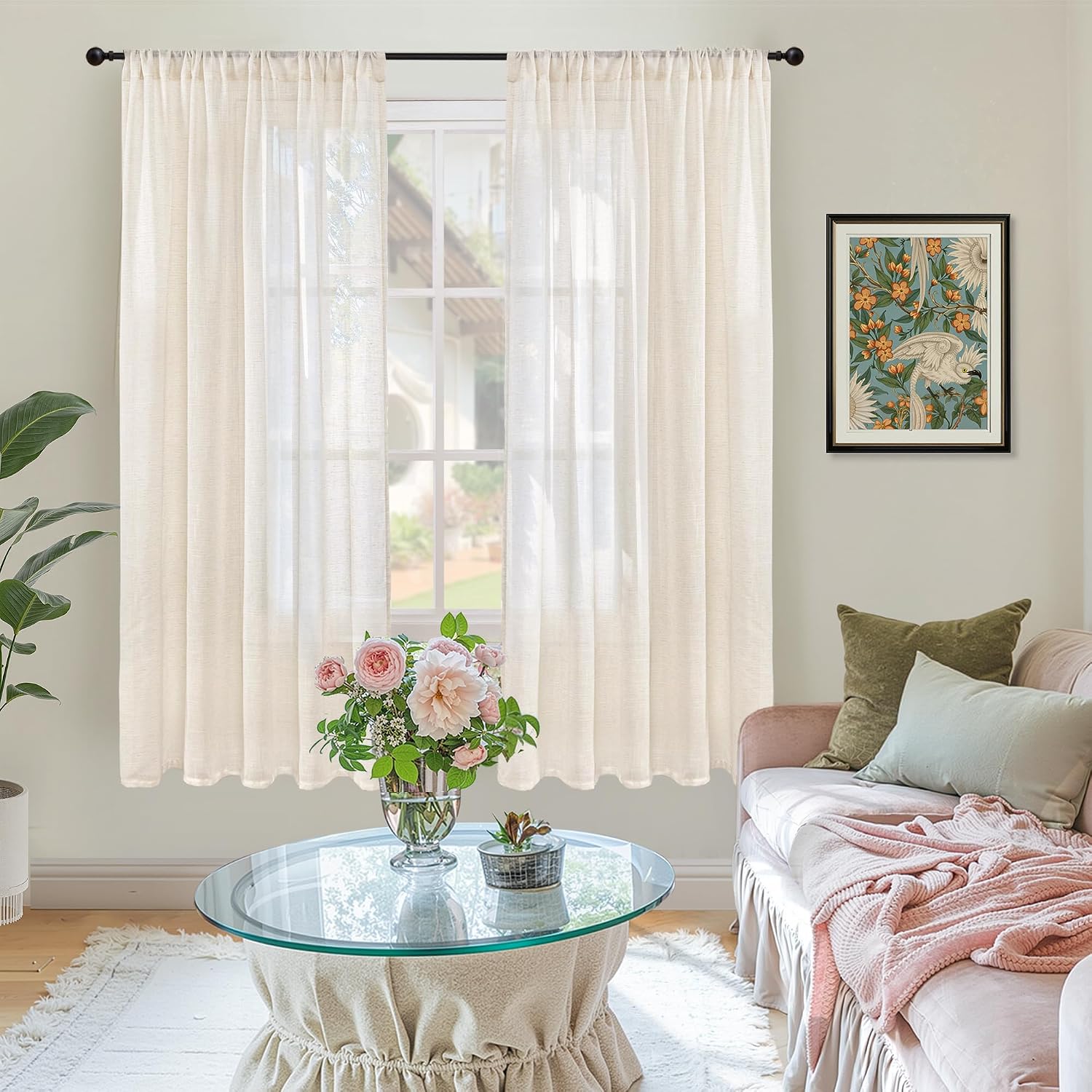 Beige Linen Semi Sheer Curtains