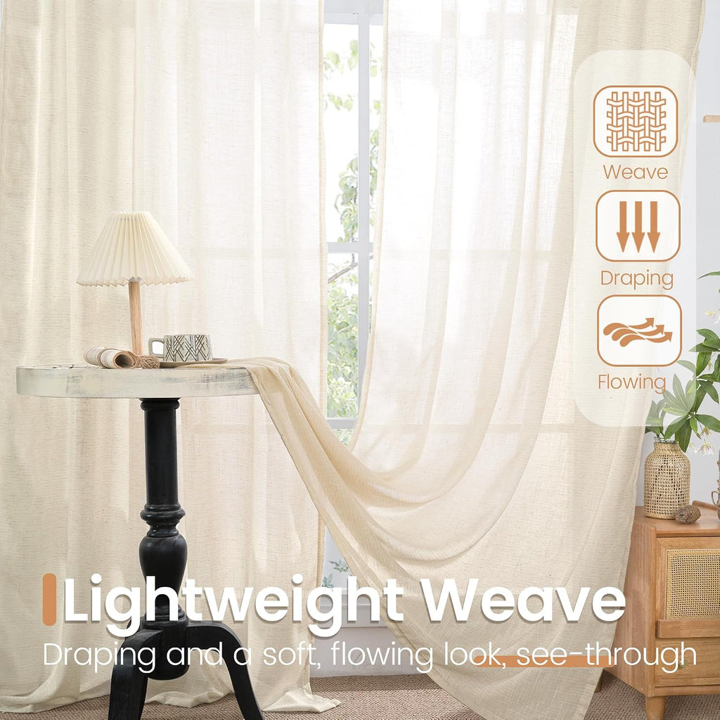 Beige Linen Semi Sheer Curtains