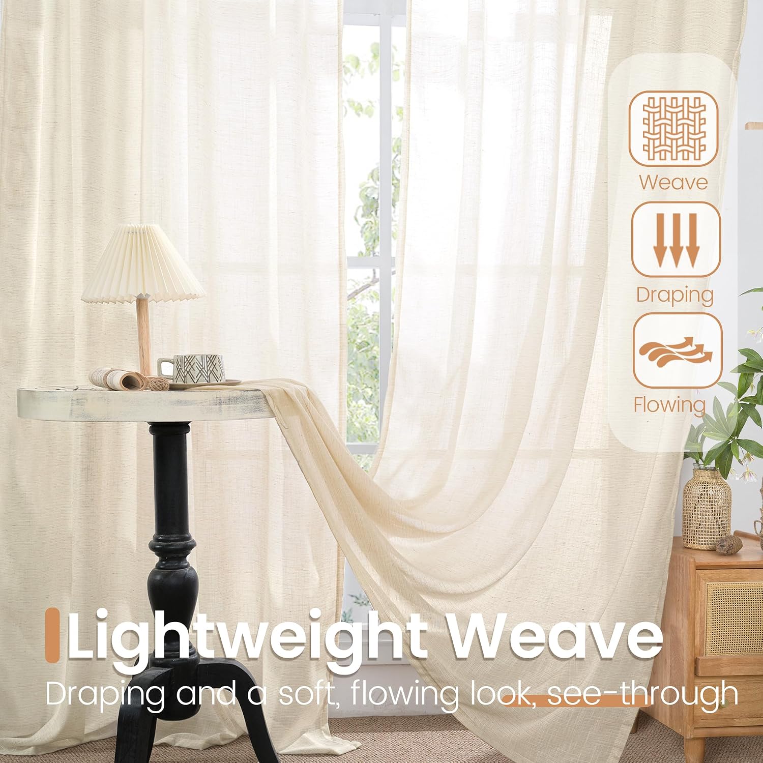 Beige Linen Semi Sheer Curtains