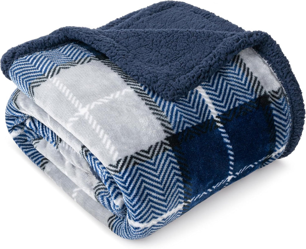 Plaid Sherpa Fleece Throw Blanket
