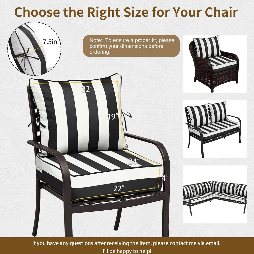 Waterproof Striped Deep Seat Cushions Set of 2