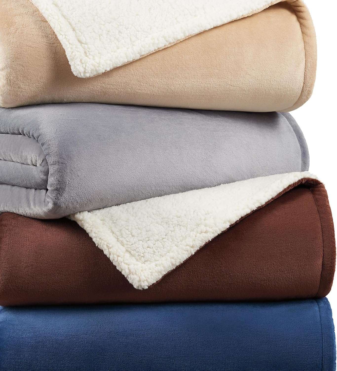 Reversible Sherpa Fleece Throw Blanket