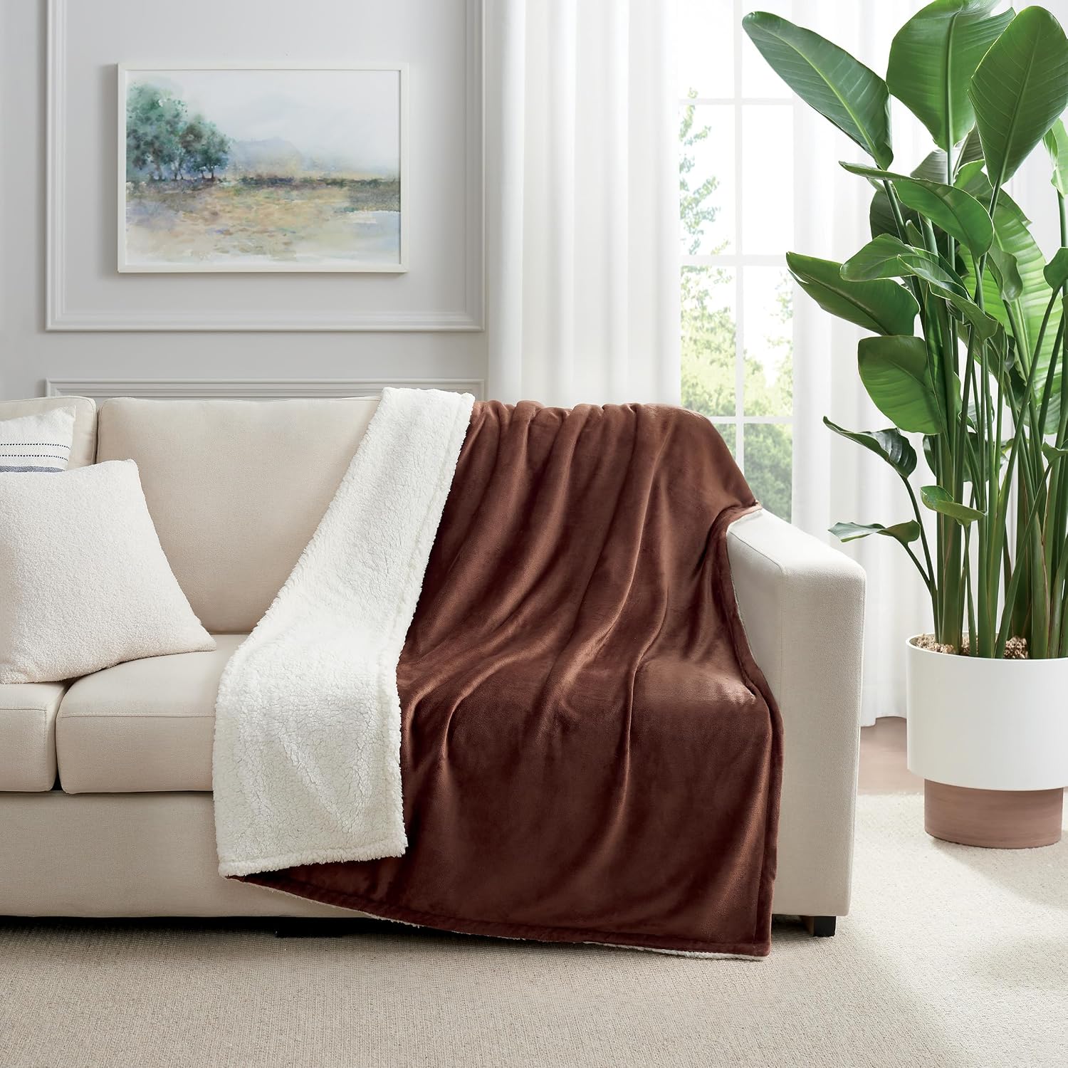 Reversible Sherpa Fleece Throw Blanket